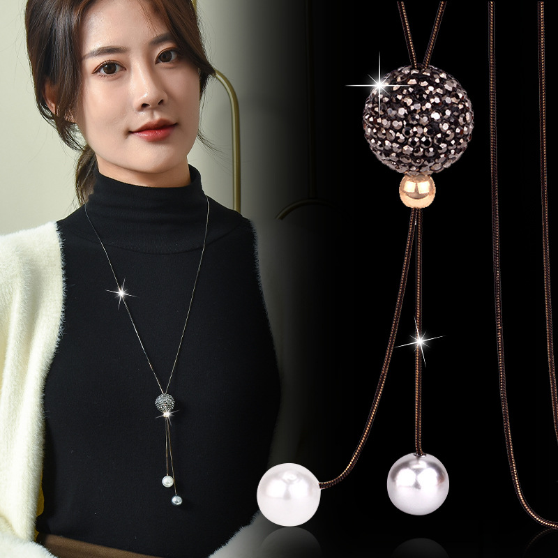 Women Jewelry Accessories For Black Dress - 여성용 블랙 크리스탈 볼 롱 목걸이,