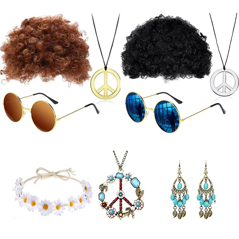 Women'S Accessories In The 60S - 히피 60년대 액세서리 세트 가발 선글라스