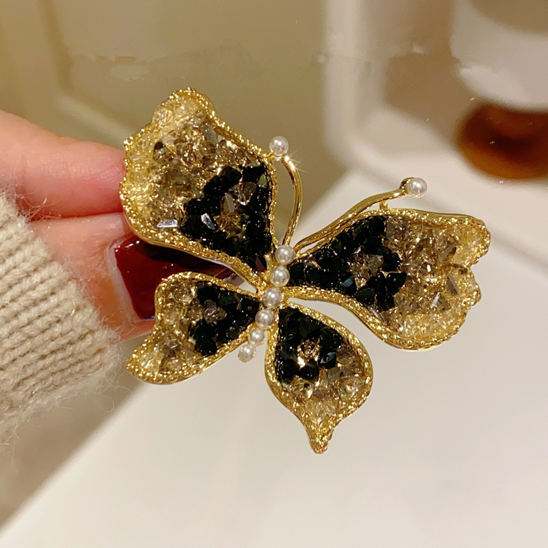 Women Jewelry Accessories For Black Dress - 여성을위한 검은 나비 브로치 골드 컬러