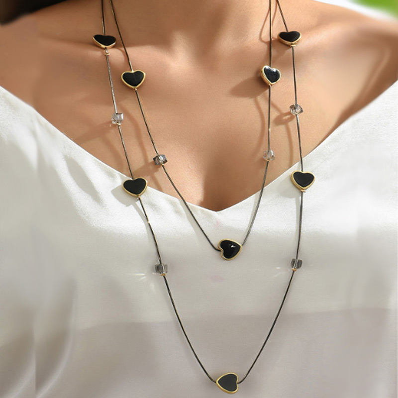 Women Jewelry Accessories For Black Dress - 멀티 레이어 블랙 비즈 체인 긴