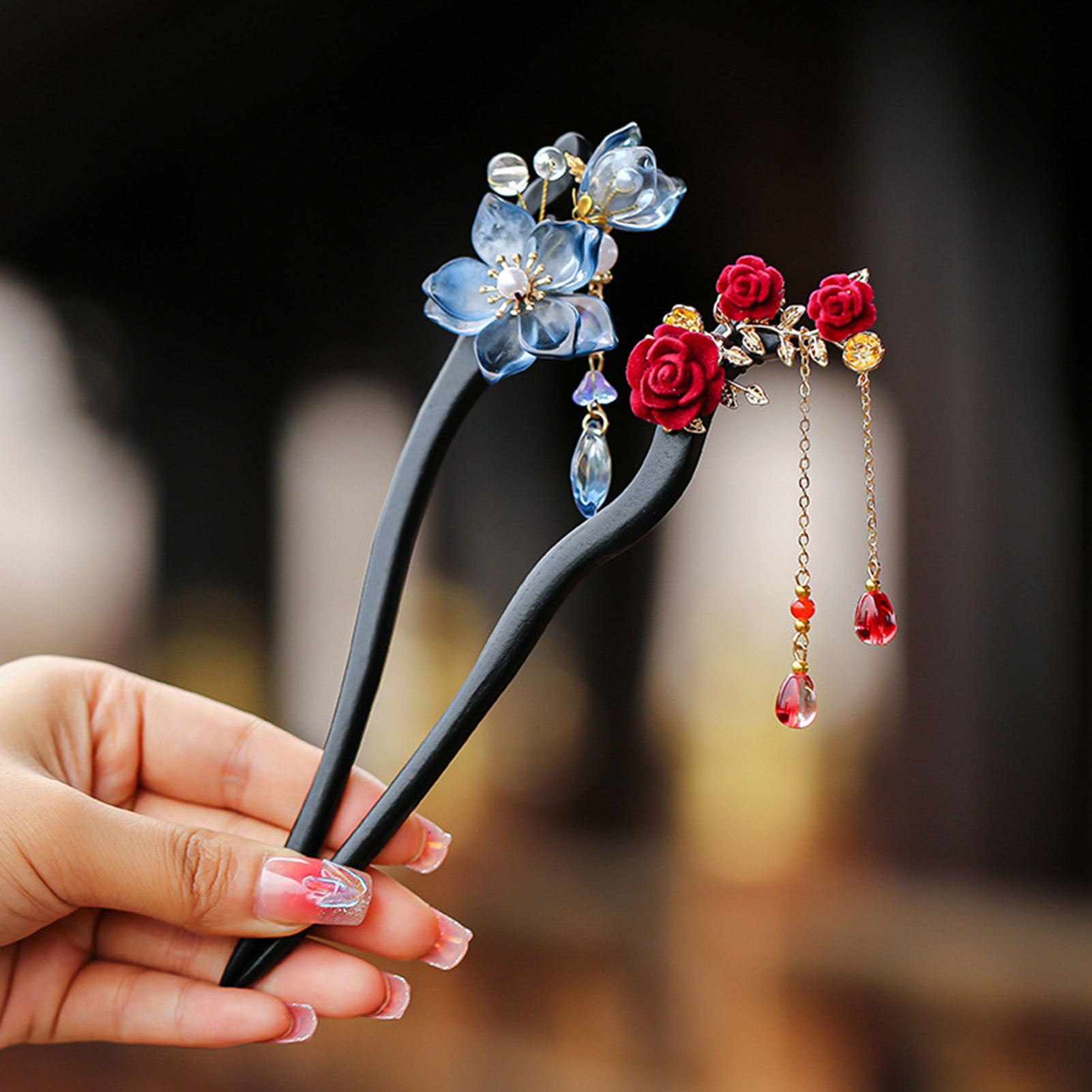 Pearl Hair Pin - 중국 스타일 꽃 태슬 머리핀 빈티지