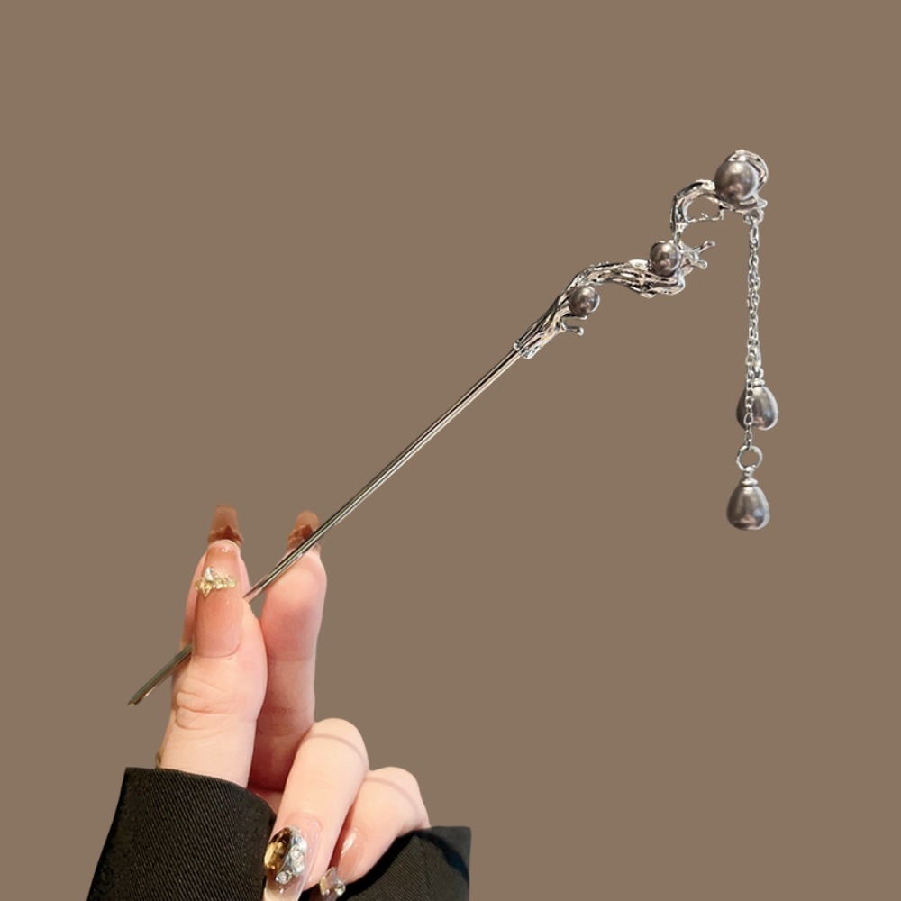 Pearl Hair Pin - 1pc 우아한 중국 머리핀 은빛 장인