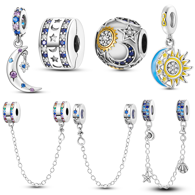 Women Accessories Pandora - 실버 문 스타즈 댕글 참 비즈