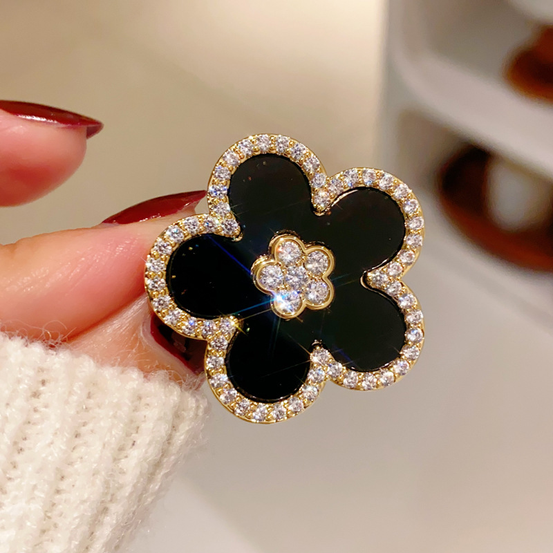 Women Jewelry Accessories For Black Dress - 여성을위한 검은 꽃 브로치 골드 도금