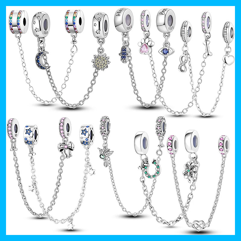 Women Accessories Pandora - 실버 도금 레인보우 문 안전 체인