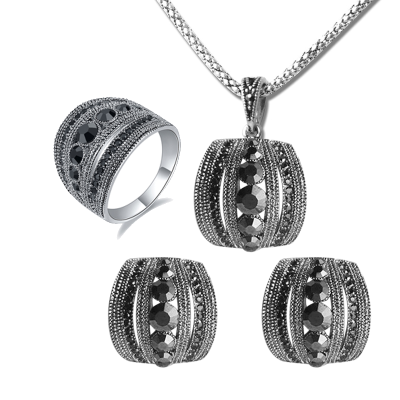 Women Jewelry Accessories For Black Dress - 크기 6-10 빈티지 블랙 지르콘 쥬얼리
