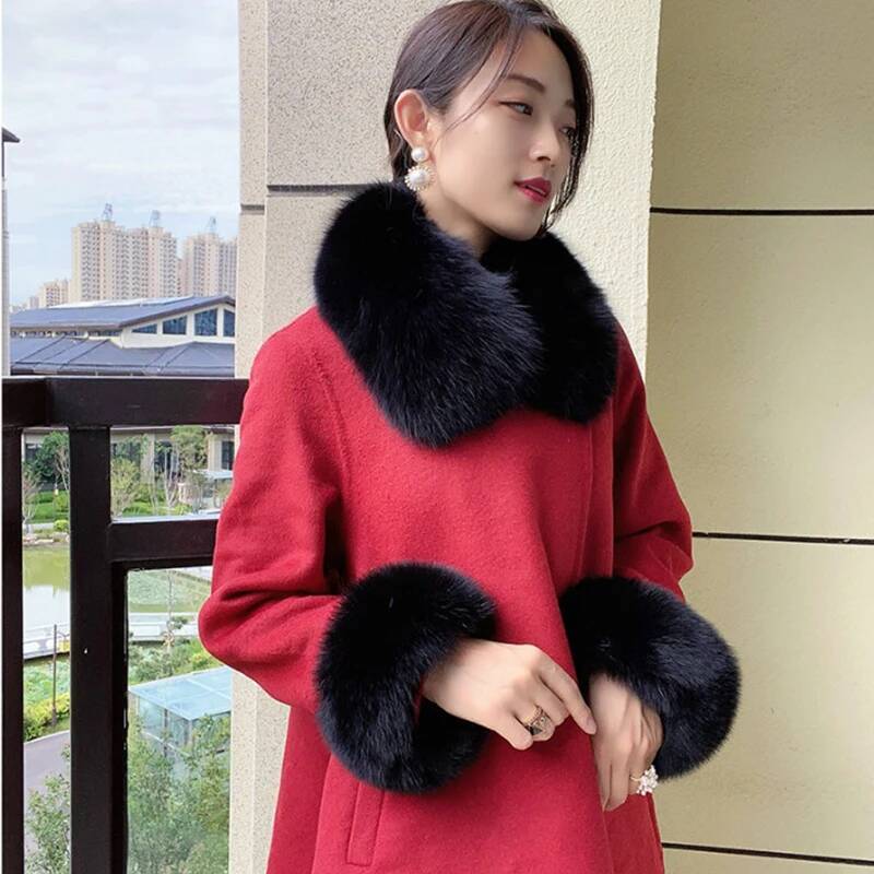 100% 리얼 폭스 모피 칼라 겨울 코트, 후드 모피  - Women'S Winter Accessories Set 리뷰 및 가격
