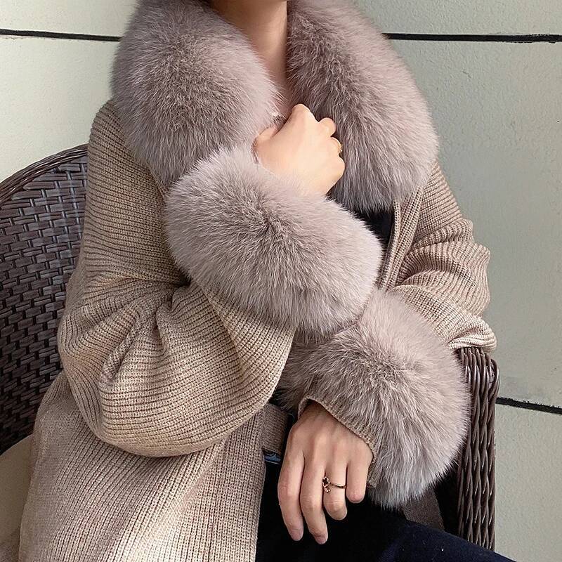 100% 리얼 폭스 모피 칼라 겨울 코트, 후드 모피  - Women'S Winter Accessories Set 리뷰 및 가격