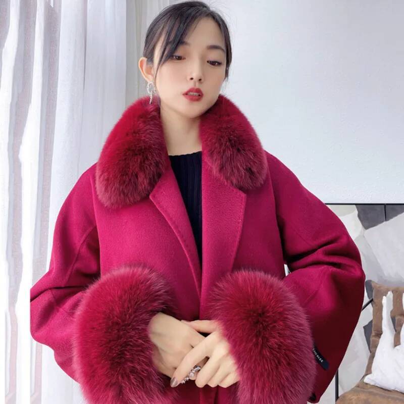 100% 리얼 폭스 모피 칼라 겨울 코트, 후드 모피  - Women'S Winter Accessories Set 리뷰 및 가격