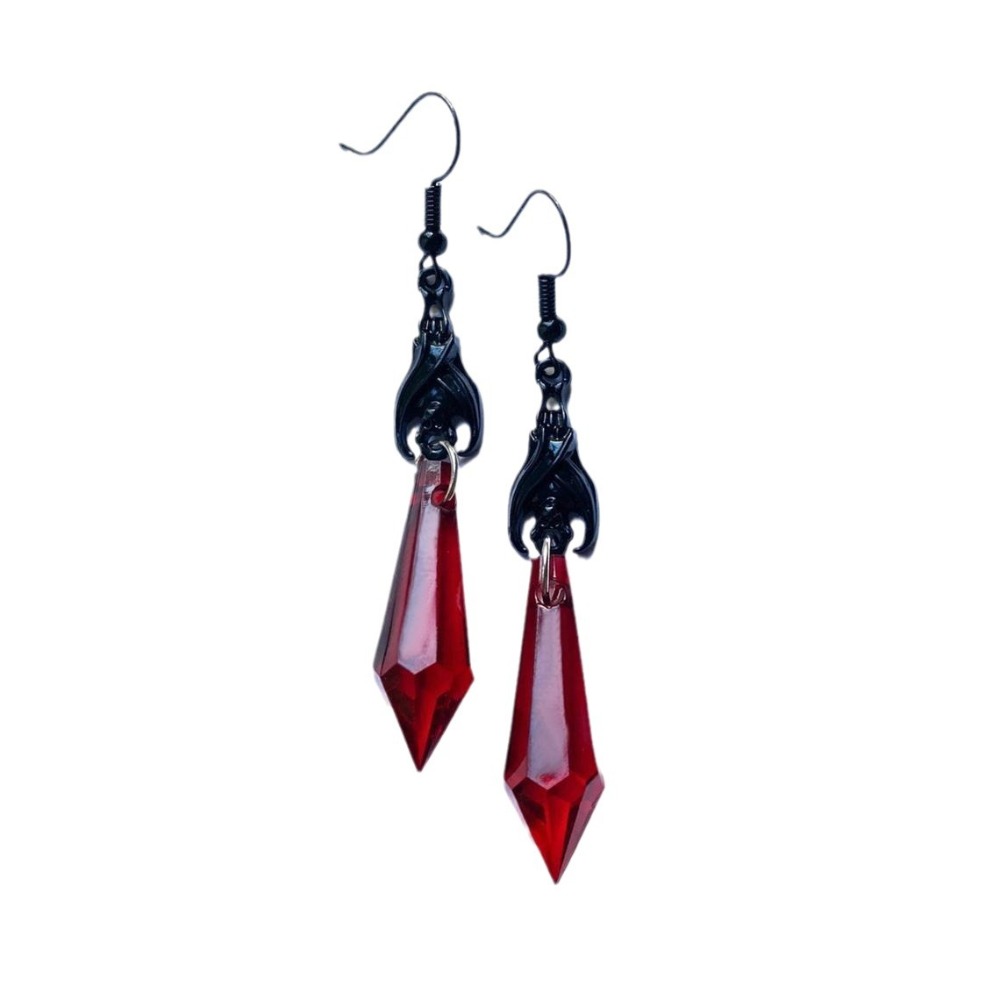 참 고딕 블랙 뱀파이어 박쥐 레드 눈물 모양 유리 크리 - Women'S Vampire Accessories 리뷰 및 가격