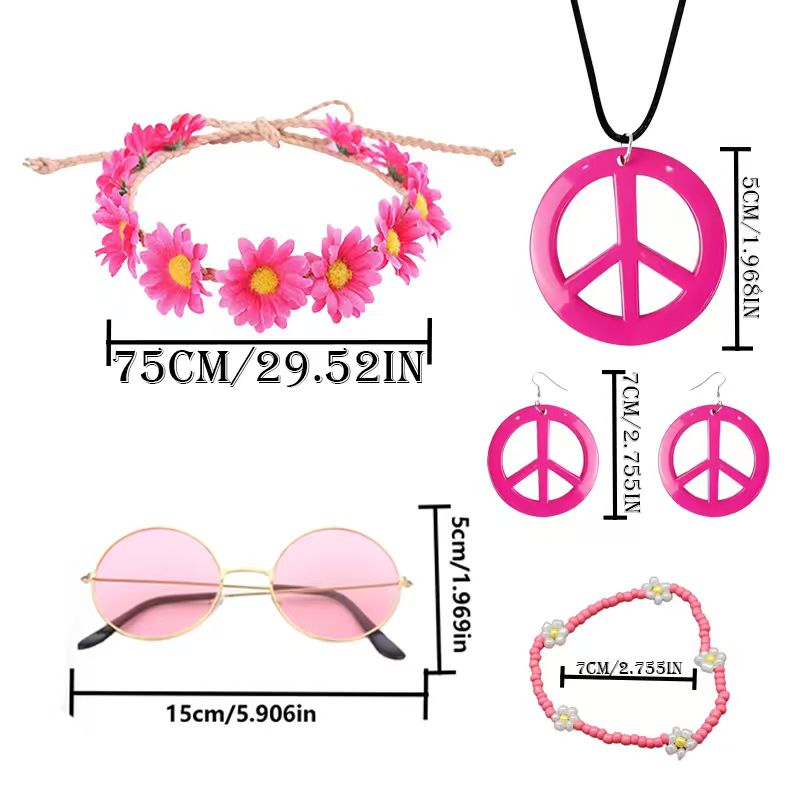 PESENAR 히피 의상 액세서리 세트, 보헤미안 평화 - Women'S Accessories In The 60S 리뷰 및 가격