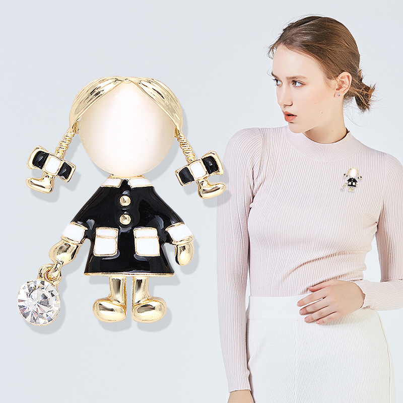 절묘한 귀여운 소녀 블랙 에나멜 브로치 여성용 오팔 드 - Women Jewelry Accessories For Black Dress 리뷰 및 가격