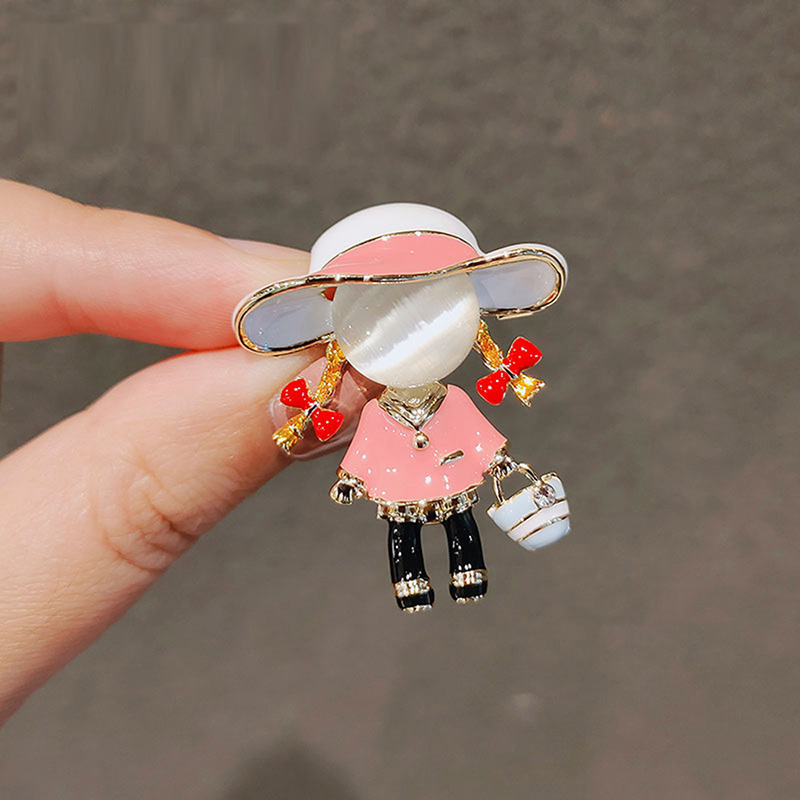 절묘한 귀여운 소녀 블랙 에나멜 브로치 여성용 오팔 드 - Women Jewelry Accessories For Black Dress 리뷰 및 가격