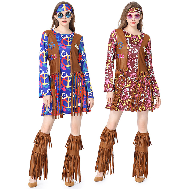 할로윈 디스코 드레스 70년대 60년대 히피 코스프레  - Women'S Accessories In The 60S 리뷰 및 가격