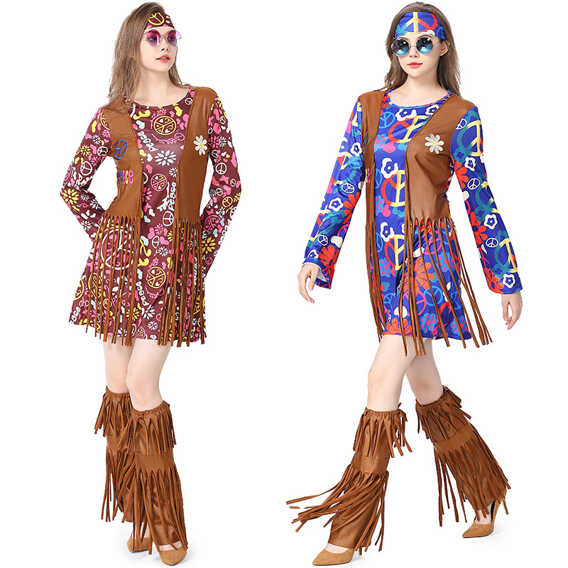 할로윈 디스코 드레스 70년대 60년대 히피 코스프레  - Women'S Accessories In The 60S 리뷰 및 가격