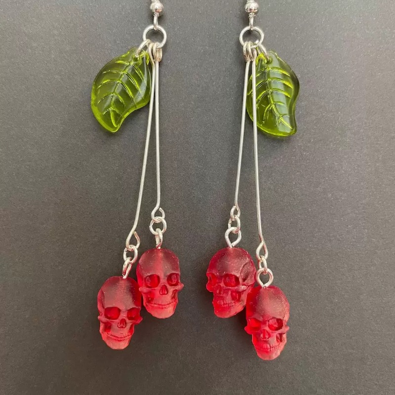 여성을 위한 고딕 해골 체리 귀걸이 패션 이교도 마녀  - Women'S Vampire Accessories 리뷰 및 가격