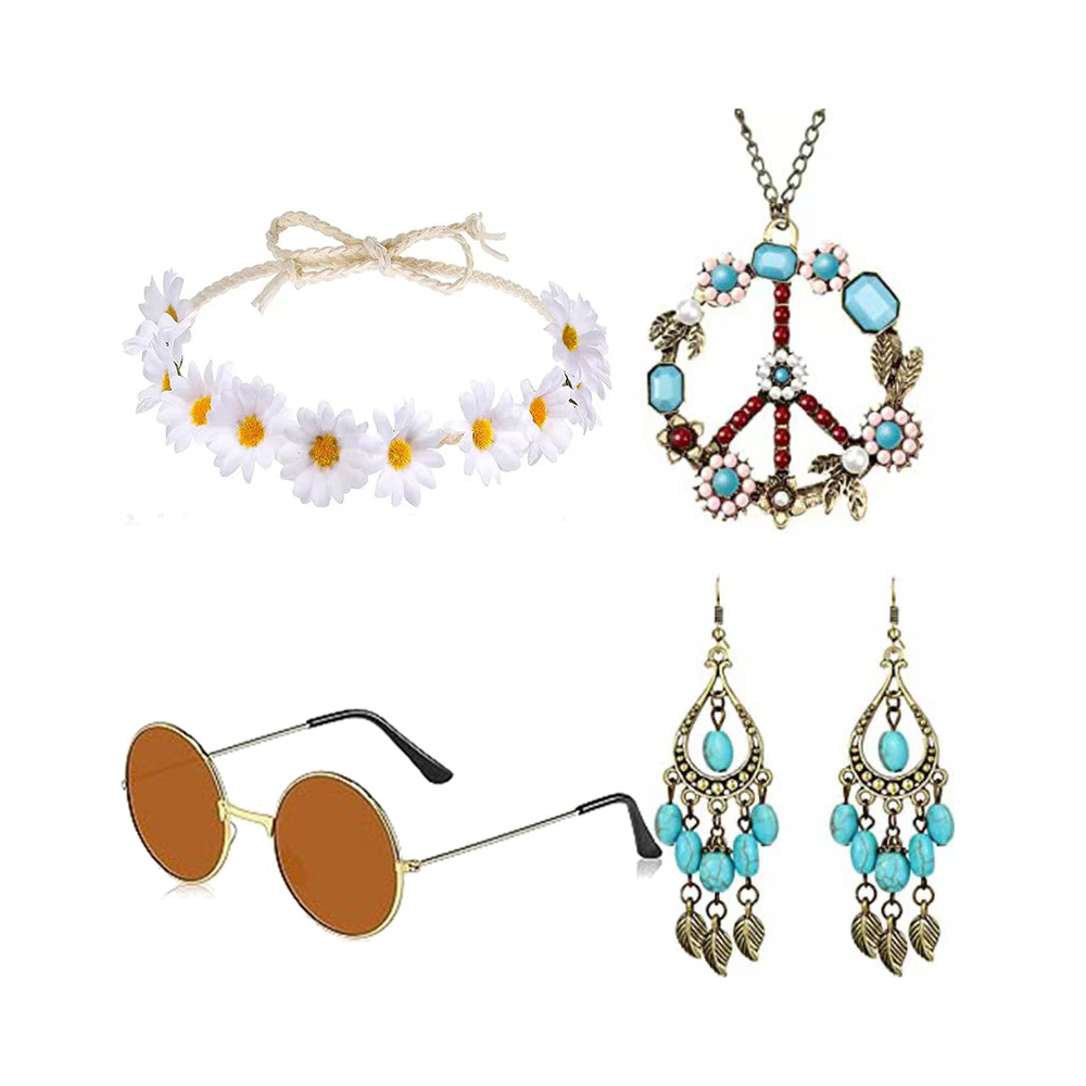 히피 60년대 액세서리 세트 가발 선글라스 목걸이 70 - Women'S Accessories In The 60S 리뷰 및 가격