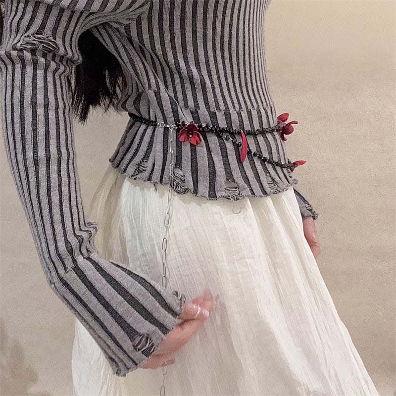 빈티지 레드 플라워 허리 체인 여성용 고스 블랙 비즈  - Women Jewelry Accessories For Black Dress 리뷰 및 가격