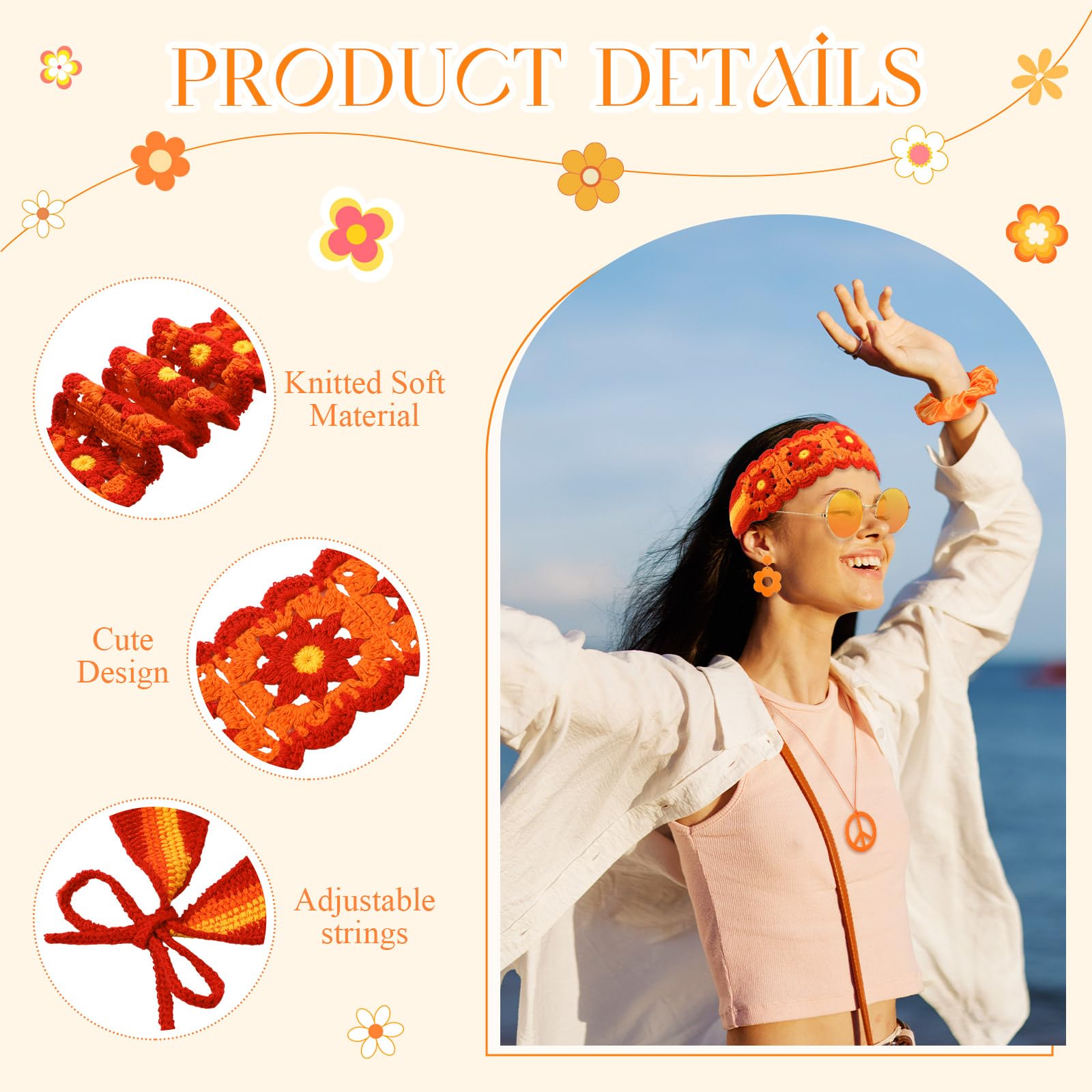 5 Pcs 60s 70s 여성용 히피 액세서리 꽃 니트 - Women'S Accessories In The 60S 리뷰 및 가격