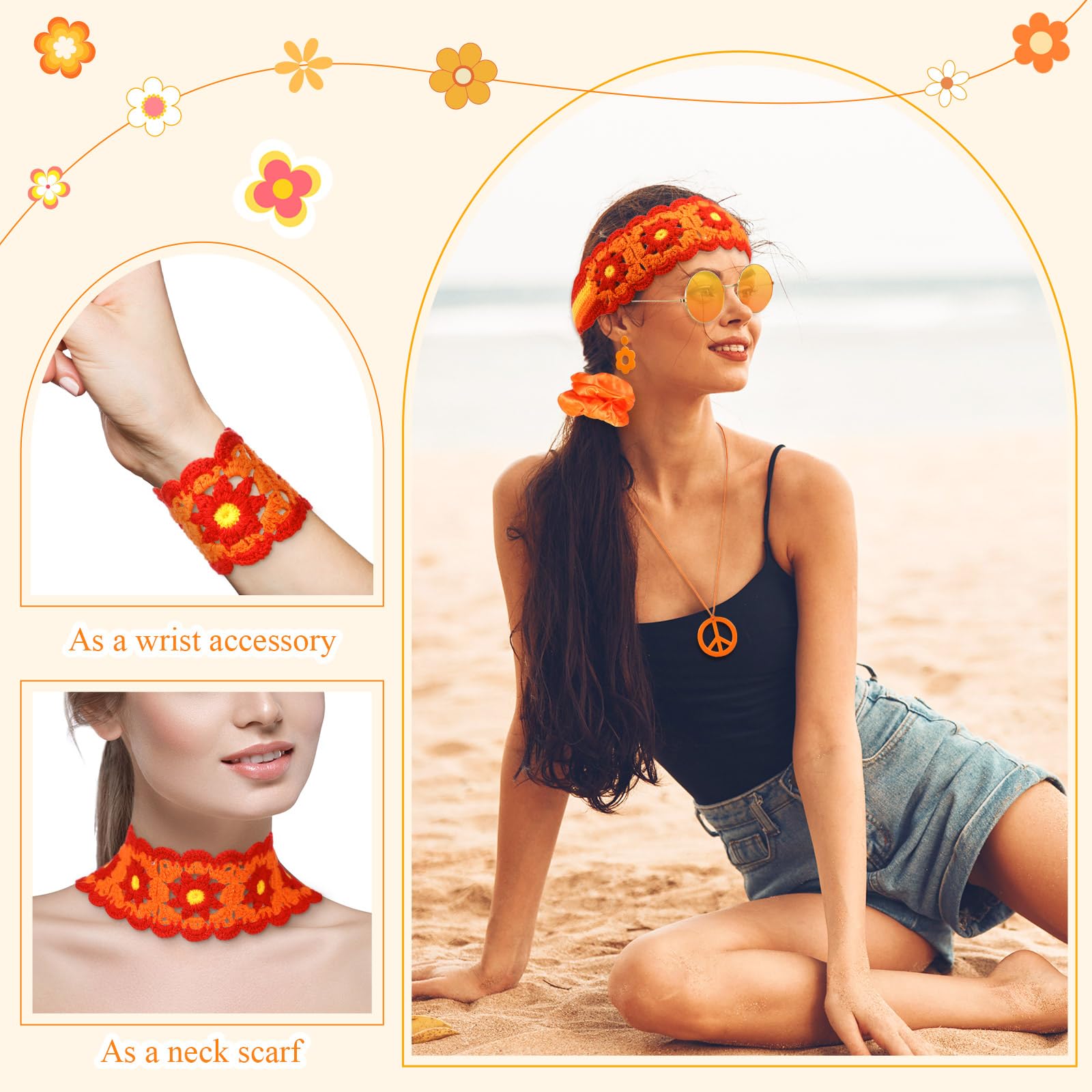 5 Pcs 60s 70s 여성용 히피 액세서리 꽃 니트 - Women'S Accessories In The 60S 리뷰 및 가격