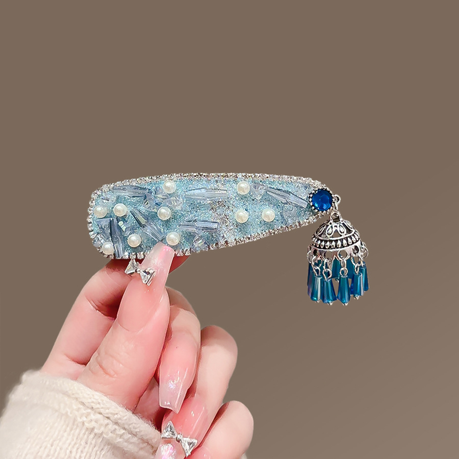 1개 블루 크리스탈 앞머리 사이드 헤어 클립 우아한 진 - Pearl Hair Pin 리뷰 및 가격