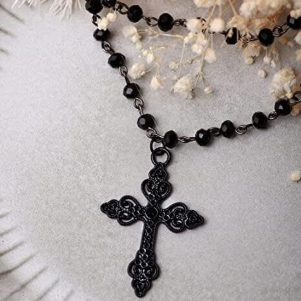 참 고딕 블랙 속이 빈 십자가 펜던트 이중 레이어 블랙 - Women'S Vampire Accessories 리뷰 및 가격