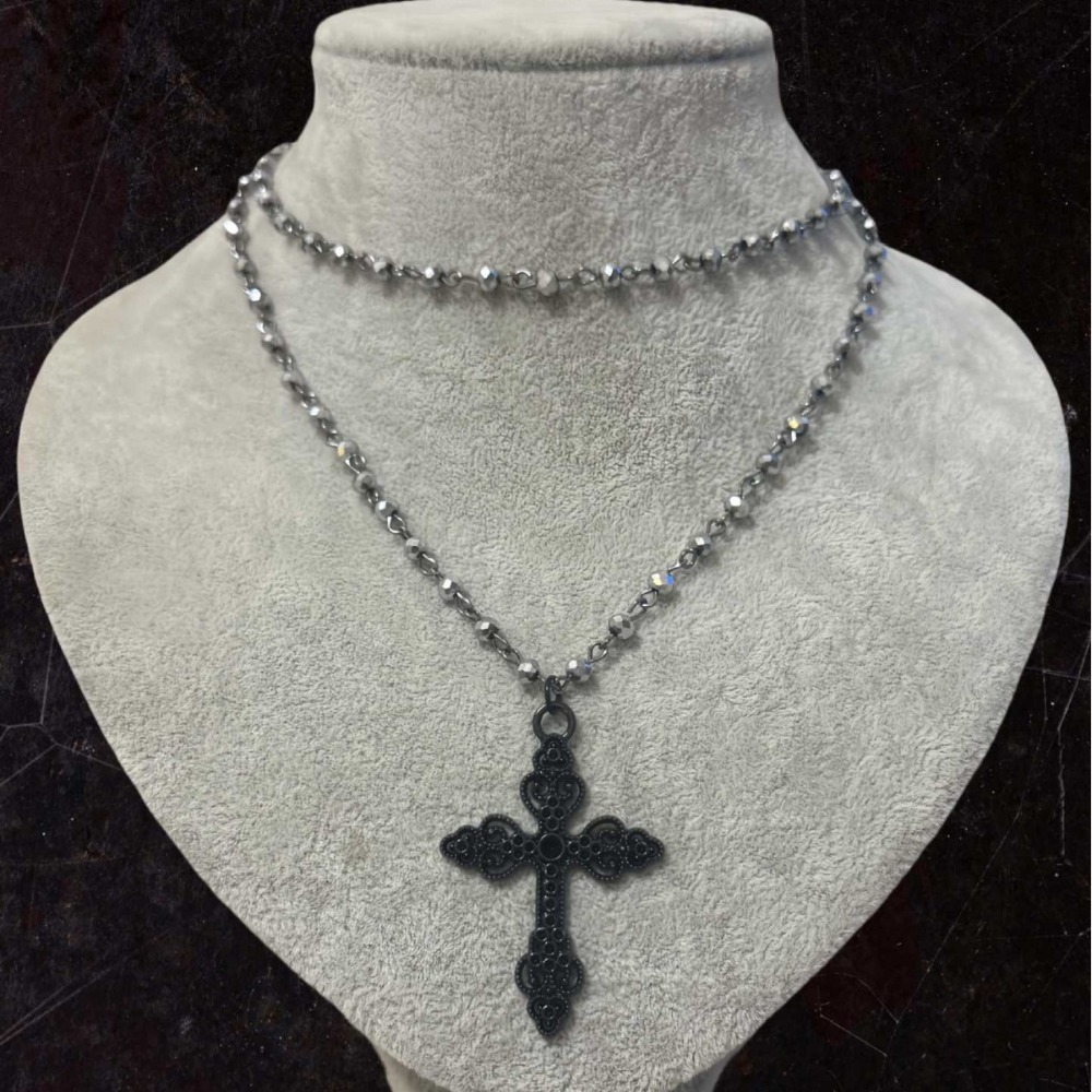 참 고딕 블랙 속이 빈 십자가 펜던트 이중 레이어 블랙 - Women'S Vampire Accessories 리뷰 및 가격