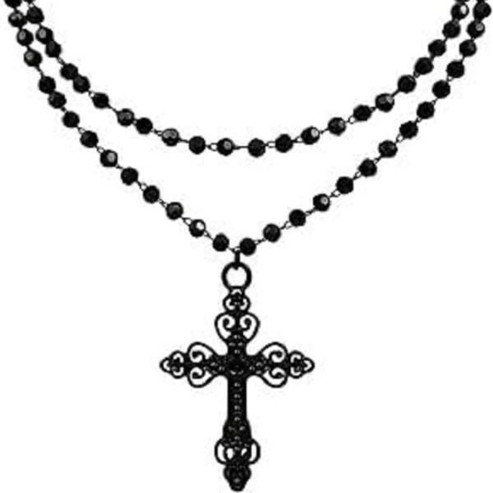 참 고딕 블랙 속이 빈 십자가 펜던트 이중 레이어 블랙 - Women'S Vampire Accessories 리뷰 및 가격