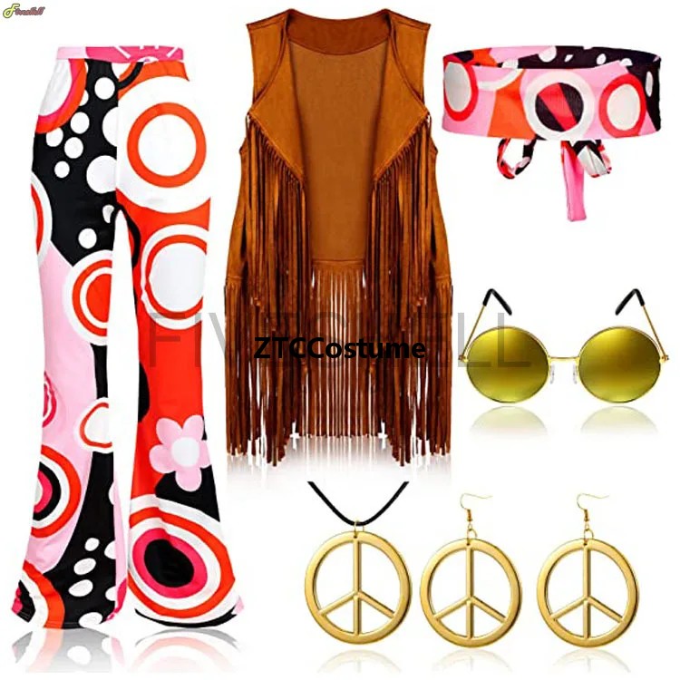 히피 의상 여성 60년대 70년대 평화 사랑 파티 의상 - Women'S Accessories In The 60S 리뷰 및 가격