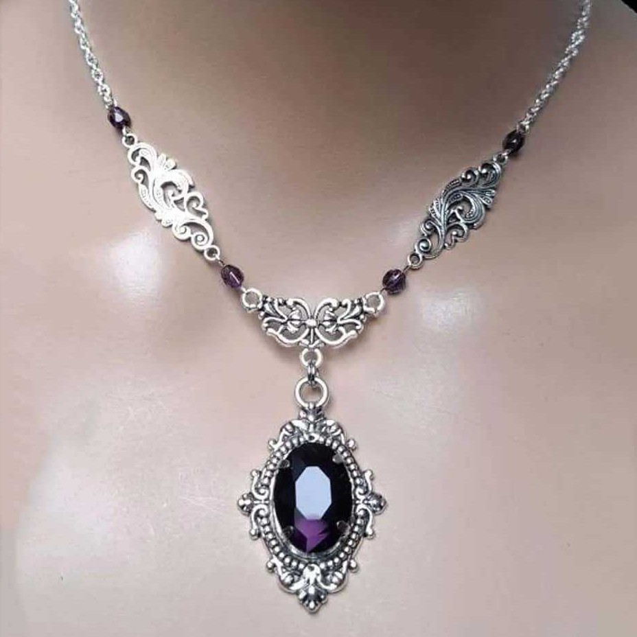 보라색 마법의 물방울 목걸이, 고딕 보석, 마녀 액세서 - Women'S Vampire Accessories 리뷰 및 가격