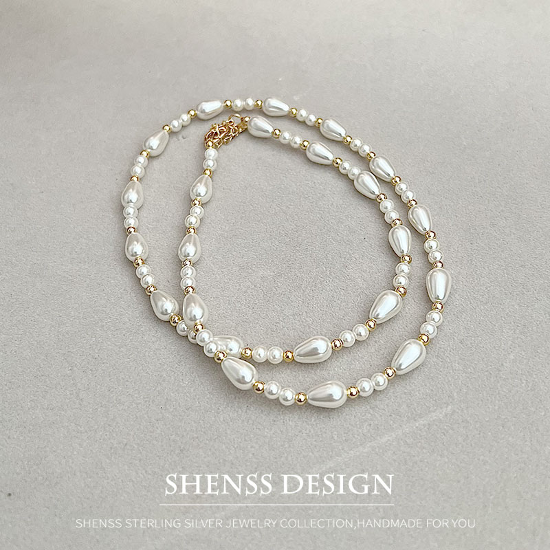 우아한 모조 진주 물방울 목걸이 구리 도금 14k 골드 - Women Accessories Dropshipping 리뷰 및 가격