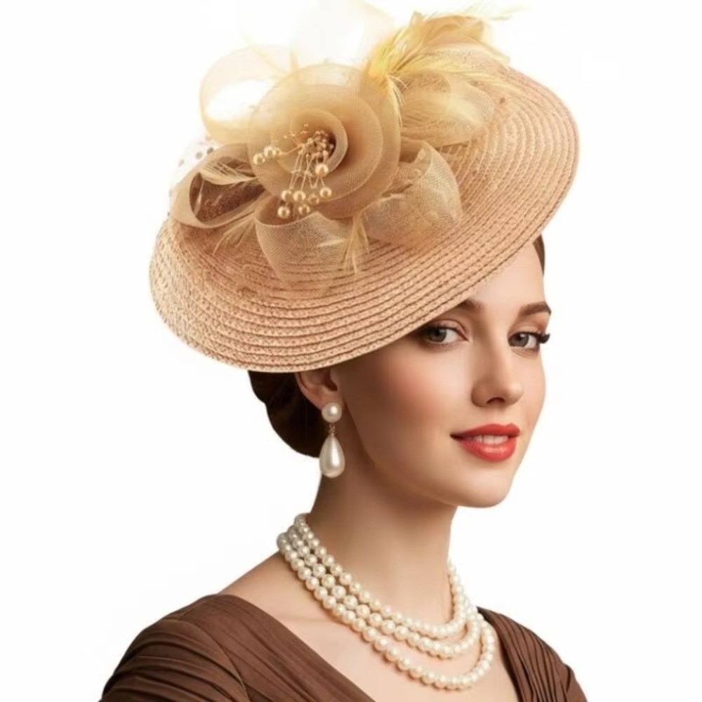 새로운 메쉬 리본 장식 모자 꽃 깃털 우아한 헤어 드롭 - Women Accessories Dropshipping 리뷰 및 가격