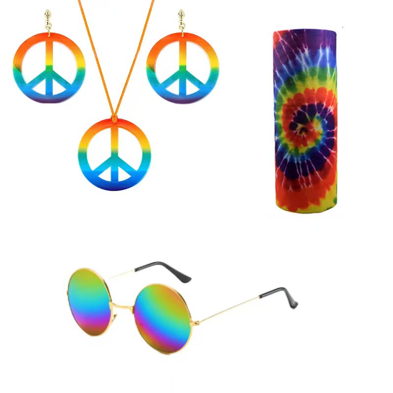 PESENAR 히피 의상 세트 안경 머리띠 평화 기호  - Women'S Accessories In The 60S 리뷰 및 가격