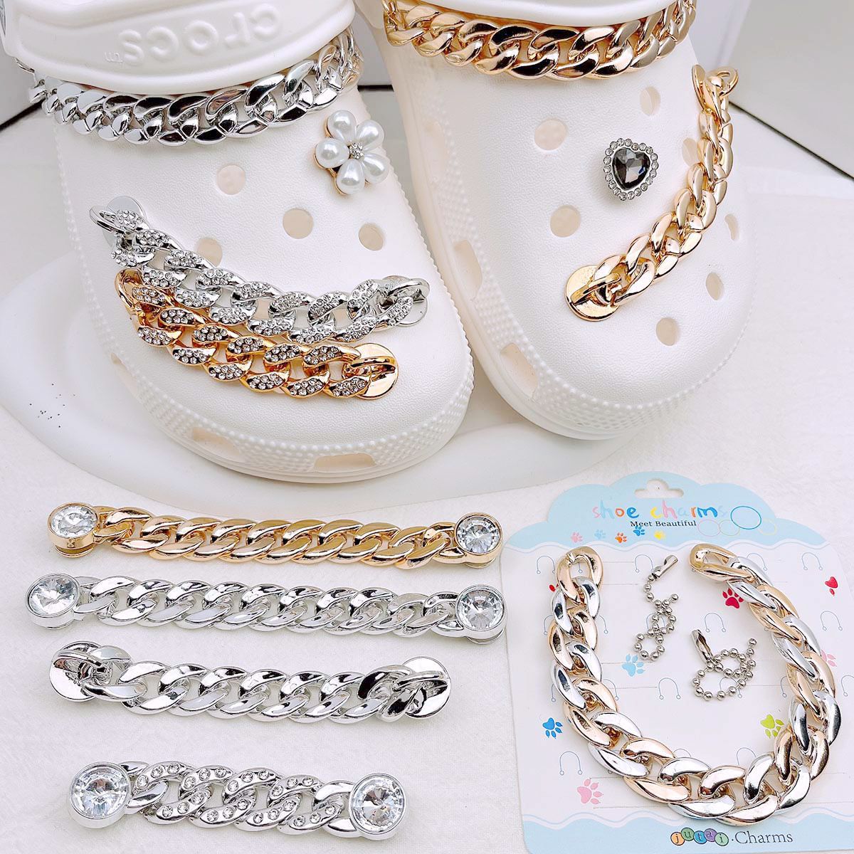 다용도 속이 빈 신발 장식 체인 실버 로즈골드 슬리퍼  - Women'S Accessories Crocs 리뷰 및 가격