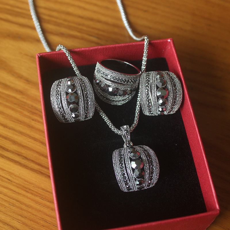 크기 6-10 빈티지 블랙 지르콘 쥬얼리 세트 블랙 귀 - Women Jewelry Accessories For Black Dress 리뷰 및 가격