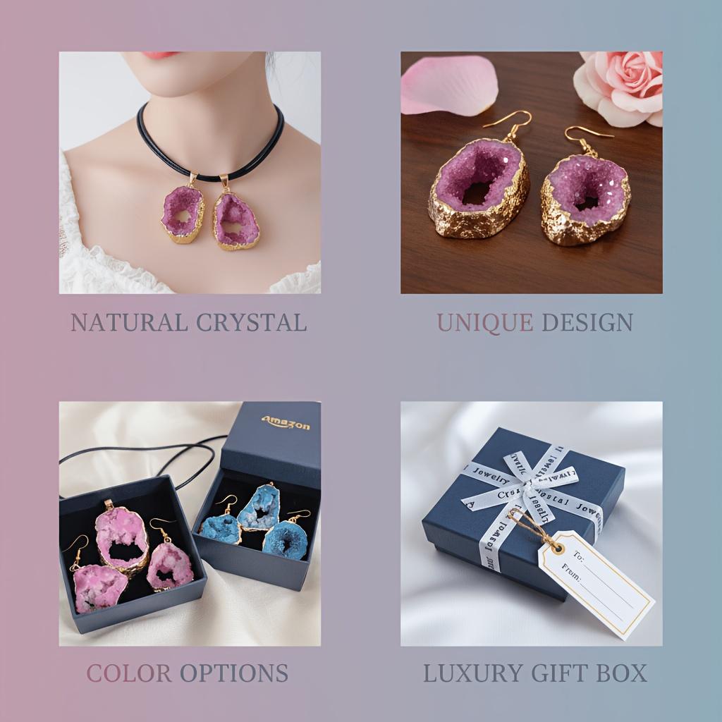 2개 세트 천연 불규칙 아게이트 지오드 슬라이스 주얼리 - Women Accessories Dropshipping 리뷰 및 가격